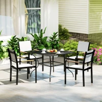 Outsunny Outdoor Dining Table for Four, Patio Table with Parasol Hole, Square Garden Table with Slatted Metal Plate Top, for Backyard, Poolside, Black(m-8)