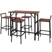 Outsunny 5 Piece Patio Bar Set with 47" Bar Height Table and 4 Bar Stools, for Backyard, Balcony, Porch, Pool, Lawn, Brown(m-11)
