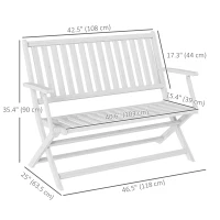 Outsunny 46.5" Foldable Wood Outdoor Bench with Backrest and Armrests for Outdoors, Patio, Porch, Park, White(m-3)