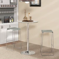 HOMCOM Adjustable Bar Table for 2, Round Pub Table with PE Rattan Top and Steel Base for Home Bar, Small Dining Room, Grey(m-10)