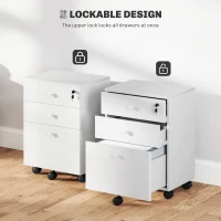 HOMCOM 3-Drawer Small Filing Cabinet with Lock, Vertical Office Storage Cabinet with Wheels for Home Office, White(m-6)