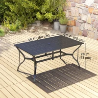 Outsunny Rectangle Patio Dining Table with Umbrella Hole, Outdoor Dining Table for 6 with Steel Frame for Garden, Balcony, Black(m-3)