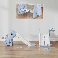 Qaba 3-in-1 Toddler Slide for Age 1-3, Freestanding Kids Slide with Climber, Basketball Hoop and Ball, Giraffe Design, Blue(m-3)