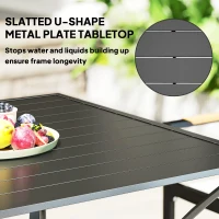Outsunny Outdoor Dining Table for Four, Patio Table with Parasol Hole, Square Garden Table with Slatted Metal Plate Top, for Backyard, Poolside, Black(m-5)