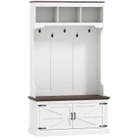 HOMCOM 3-in-1 Hall Tree with Shoe Storage, Coat Rack with Bench, Entryway Furniture with Five Hooks, White Wood Grain(m-12)