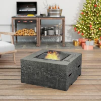 Outsunny Fire Pit with Fire Poker, Wood Burning Firepit for Outside with Mesh Lid, Magnesium Oxide Stone Texture, Charcoal Grey(m-10)