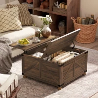 HOMCOM Coffee Table with Lift Top, 32" Farmhouse Center Table with Hidden Compartment for Living Room, Brown Wood Grain(m-1)