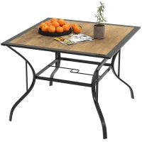 Outsunny 37" Garden Outdoor Dining Table for 4, Square Patio Table with Umbrella Hole, Plastic Board Tabletop for Backyard, Poolside, Mixed Brown(m-11)