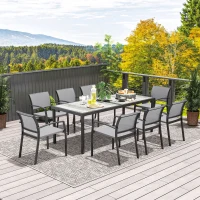 Outsunny 9 Pieces Patio Dining Set with Easy Clean Tabletop, 8 Stackable Chairs, for Garden, Backyard, Poolside, Deck, Grey(m-10)