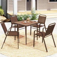 Outsunny Stackable Outdoor Dining Chairs Set of 4, for Patio, Balcony, Deck, Garden, Dark Brown(m-8)