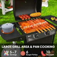 Outsunny 2+1 Burner Propane Gas BBQ Grill, Portable Gas Barbecue Grill with Side Burner, Thermometer, Lid, Side Table, Shelf, Spice Rack, Wheels, Grease Cup for Garden, Black(m-4)