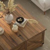 HOMCOM Coffee Table with Lift Top, 32" Farmhouse Center Table with Hidden Compartment for Living Room, Brown Wood Grain(m-10)