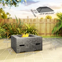 Outsunny Fire Pit with Fire Poker, Wood Burning Firepit for Outside with Mesh Lid, Magnesium Oxide Stone Texture, Charcoal Grey(m-3)