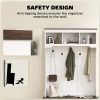 HOMCOM 3-in-1 Hall Tree with Shoe Storage, Coat Rack with Bench, Entryway Furniture with Five Hooks, White Wood Grain(m-8)