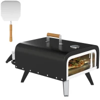 Outsunny Outdoor Tabletop Gas Pizza Oven with 12" Stone and Peel, Portable Pizza Oven Maker with Thermometer, Foldable Legs, Handle, Gas Hose and Regulator, Black(m-11)