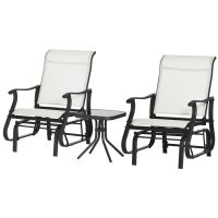 Outsunny 3-Piece Outdoor Gliders Set Bistro Set with Steel Frame, Tempered Glass Top Table for Patio, Garden, Backyard, Lawn, Cream White