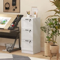 HOMCOM Vertical Filing Cabinet with 3 Drawers, Lock, File Cabinet for Home Office, A4 and Letter Size Files, White(m-9)