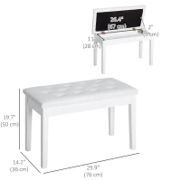 HOMCOM 30" Piano Bench with Padded Cushion and Storage, Faux Leather Keyboard Bench with Solid Wood Legs, White(m-3)