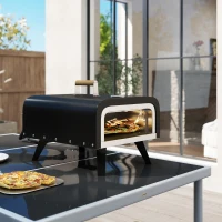 Outsunny Outdoor Tabletop Gas Pizza Oven with 12" Stone and Peel, Portable Pizza Oven Maker with Thermometer, Foldable Legs, Handle, Gas Hose and Regulator, Black(m-10)