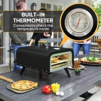 Outsunny Outdoor Tabletop Gas Pizza Oven with 12" Stone and Peel, Portable Pizza Oven Maker with Thermometer, Foldable Legs, Handle, Gas Hose and Regulator, Black(m-6)