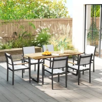 Outsunny Wooden Outdoor Dining Table for 6 with 2" Umbrella Hole, Slatted Tabletop, Metal Frame, for Yard, Deck, Lawn(m-7)