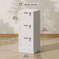 HOMCOM Vertical Filing Cabinet with 3 Drawers, Lock, File Cabinet for Home Office, A4 and Letter Size Files, White(m-3)