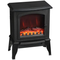 HOMCOM Electric Fireplace Heater, Freestanding Fireplace Stove with Realistic Flame Effect, Overheat Safety Protection, 750W/1500W, Black(m-11)