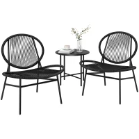 Outsunny Rattan Bistro Set, 3 Pieces Wicker Patio Furniture Set, Acapulco Chairs and Steel Table for Porch, Balcony, Black(m-11)