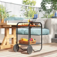 Outsunny Outdoor Grill Cart with Storage, 2-Tier Bar Cart on Wheels with Side Handle, Steel Frame for Indoor Outdoor, Black(m-8)