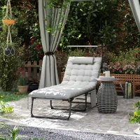 Outsunny Folding Lounge Chair with Adjustable Canopy, 4-Position Outdoor Tanning Chair with Headrest, Light Grey(m-8)