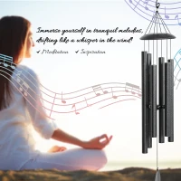 Outsunny 45" Wind Chimes Outdoor Deep Tone Wind Chime with 6 Aluminum Tubes and Hook for Patio, Yard, Garden Decor, Dark Grey(m-9)