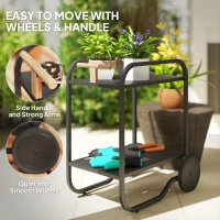 Outsunny Outdoor Grill Cart with Storage, 2-Tier Bar Cart on Wheels with Side Handle, Steel Frame for Indoor Outdoor, Black(m-5)