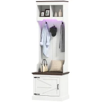 HOMCOM 3-in-1 Hall Tree with LED Lights and Bench, Coat Rack with Shoe Storage, White Wood Grain with Light(m-2)
