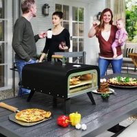 Outsunny Outdoor Tabletop Gas Pizza Oven with 12" Stone and Peel, Portable Pizza Oven Maker with Thermometer, Foldable Legs, Handle, Gas Hose and Regulator, Black(m-1)
