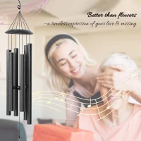 Outsunny 45" Wind Chimes Outdoor Deep Tone Wind Chime with 6 Aluminum Tubes and Hook for Patio, Yard, Garden Decor, Dark Grey(m-7)