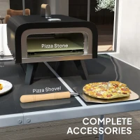 Outsunny Outdoor Tabletop Gas Pizza Oven with 12" Stone and Peel, Portable Pizza Oven Maker with Thermometer, Foldable Legs, Handle, Gas Hose and Regulator, Black(m-9)