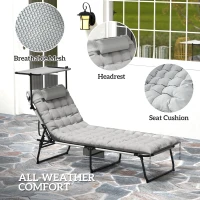 Outsunny Folding Lounge Chair with Adjustable Canopy, 4-Position Outdoor Tanning Chair with Headrest, Light Grey(m-6)