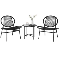 Outsunny Rattan Bistro Set, 3 Pieces Wicker Patio Furniture Set, Acapulco Chairs and Steel Table for Porch, Balcony, Black(m-2)