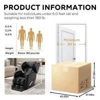 Zero Gravity Massage Chair Recliner with Full Body Air Pressure, Heating Functions, Bluetooth Audio, Adjustable Footrest, 49"L x 20" W x 40.5" H, Black(m-3)