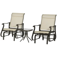 Outsunny 3-Piece Outdoor Gliders Set Bistro Set with Steel Frame, Tempered Glass Top Table for Patio, Garden, Backyard, Lawn, Beige(m-1)