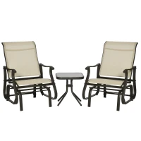 Outsunny 3-Piece Outdoor Gliders Set Bistro Set with Steel Frame, Tempered Glass Top Table for Patio, Garden, Backyard, Lawn, Beige(m-11)
