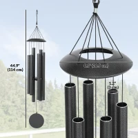 Outsunny 45" Wind Chimes Outdoor Deep Tone Wind Chime with 6 Aluminum Tubes and Hook for Patio, Yard, Garden Decor, Dark Grey(m-3)