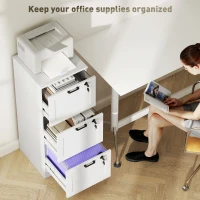 HOMCOM Vertical Filing Cabinet with 3 Drawers, Lock, File Cabinet for Home Office, A4 and Letter Size Files, White(m-4)