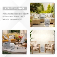 Outsunny 18" Ceramic Garden Stool with Woven Lattice Design, Indoor & Outdoor Decorative Accent Stool, White(m-5)