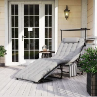 Outsunny Folding Lounge Chair with Adjustable Canopy, 4-Position Outdoor Tanning Chair with Headrest, Light Grey(m-1)