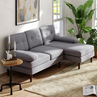 HOMCOM Modern Corner Couch with Right Chaise Lounge, Tufted 3-Seater Sofa with Wooden Legs for Living Room, Grey