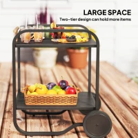 Outsunny Outdoor Grill Cart with Storage, 2-Tier Bar Cart on Wheels with Side Handle, Steel Frame for Indoor Outdoor, Black(m-4)