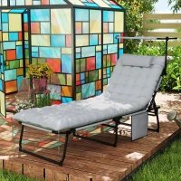 Outsunny Folding Lounge Chair with Adjustable Canopy, 4-Position Outdoor Tanning Chair with Headrest, Light Grey(m-10)