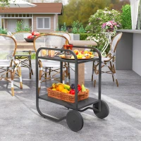 Outsunny Outdoor Grill Cart with Storage, 2-Tier Bar Cart on Wheels with Side Handle, Steel Frame for Indoor Outdoor, Black(m-1)