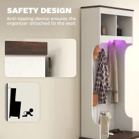 HOMCOM 3-in-1 Hall Tree with LED Lights and Bench, Coat Rack with Shoe Storage, White Wood Grain with Light(m-10)
